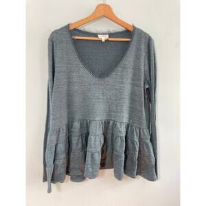 Deletta Women’s sz Medium blue V-neck peplum  long sleeve shirt